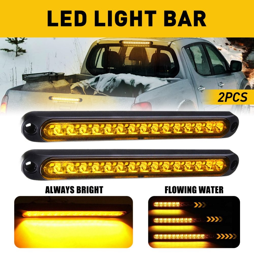 2X Amber 15 LED Flowing Turn Signal Brake Rear Stop Tail Light Bar Trailer Truck