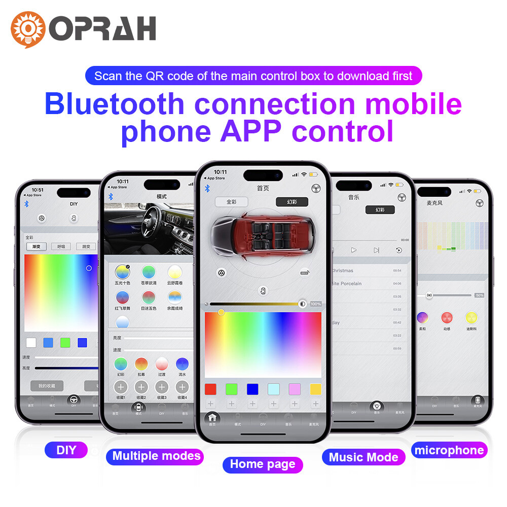 RGB Car Symphony Ambient Light 256 Color Led Atmosphere Acrylic Strip Remote APP