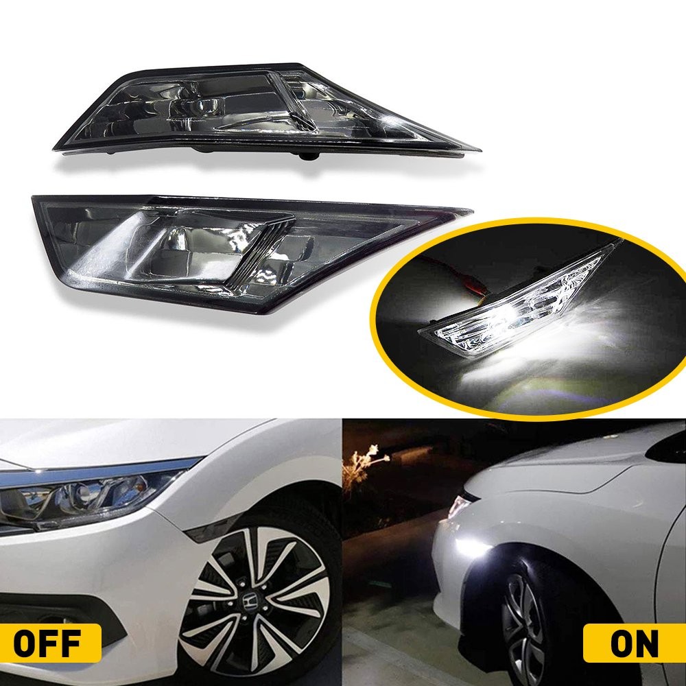 For 2016-2021 Honda Civic Smoked White LED Side Marker Lights Front Left & Right