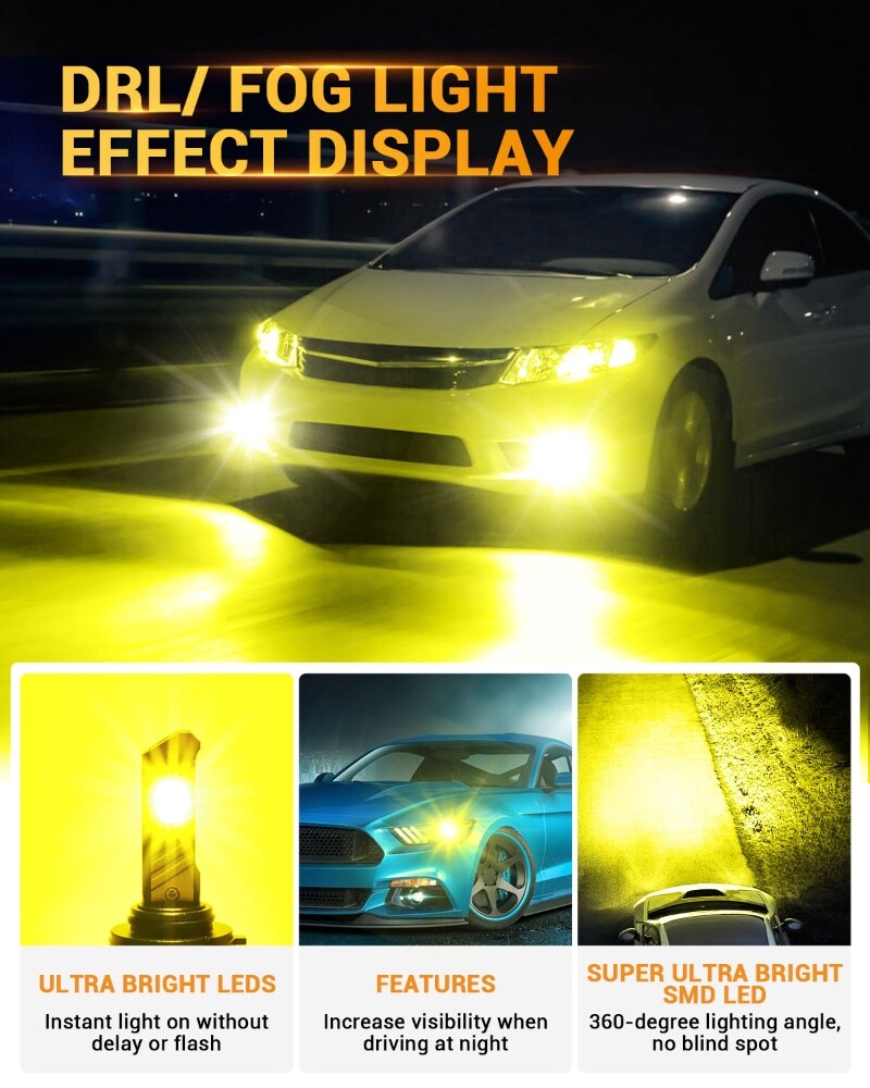 2x AUXBEAM 9006 HB4 LED Fog Light Bulbs 40W 8000LM 6000K/3000K Conversion Bright