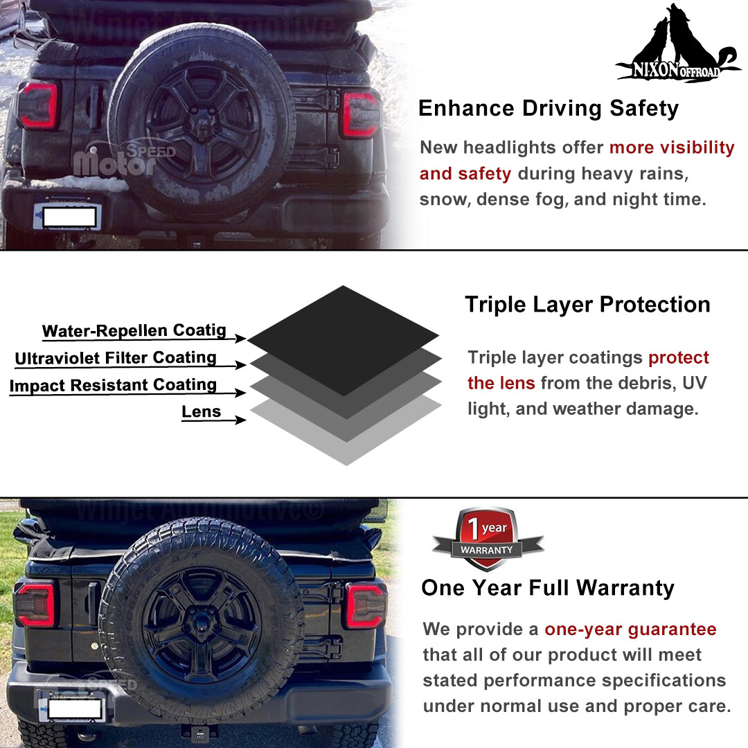 For 2018+ Jeep Wrangler JL & JLU LED Sequential Tail Lights Black/Smoke Len PAIR