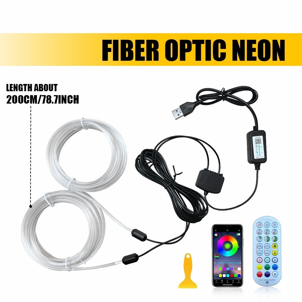 LED Neon Light Trim Glow Optic Fiber Strip Car Interior Ambient Lighting Kit NEW
