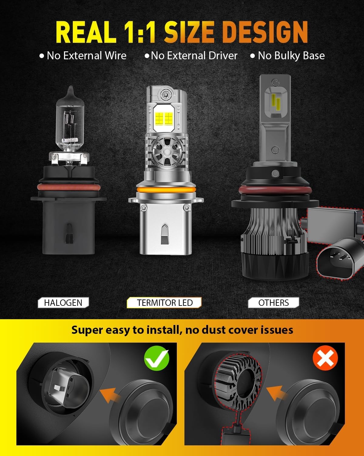 FAHREN 9007 HB5 LED Headlight Bulb 95000LM Hi/Low Beam 1000% Ultra Bright M3 EOA