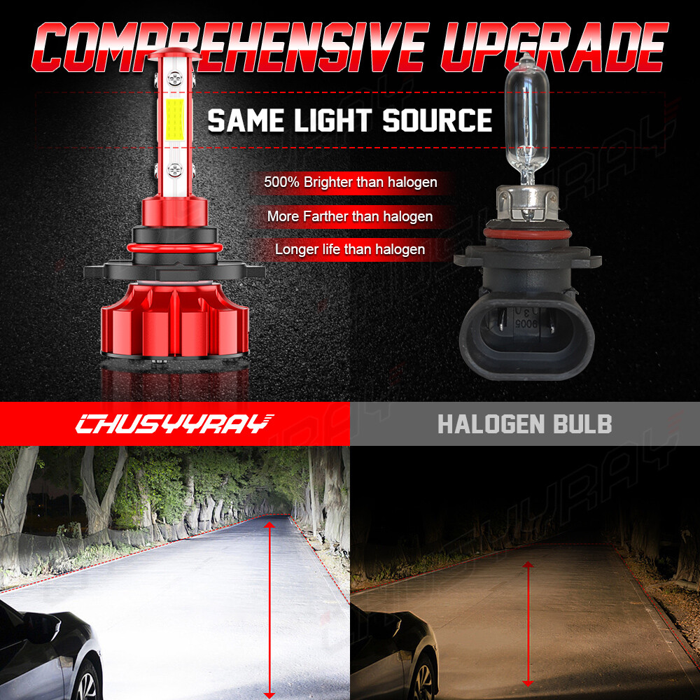 4 Side 9005 LED Headlight Super Bright Bulbs Kit White 6000K High/Low Beam 2PCS