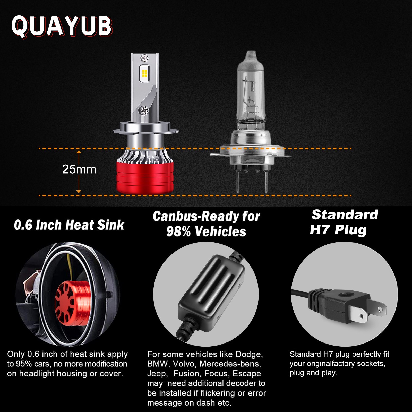 For Yamaha YZF-R6 YZF-R1 White H7 LED Motorcycle Headlight Bulbs Kit YHL