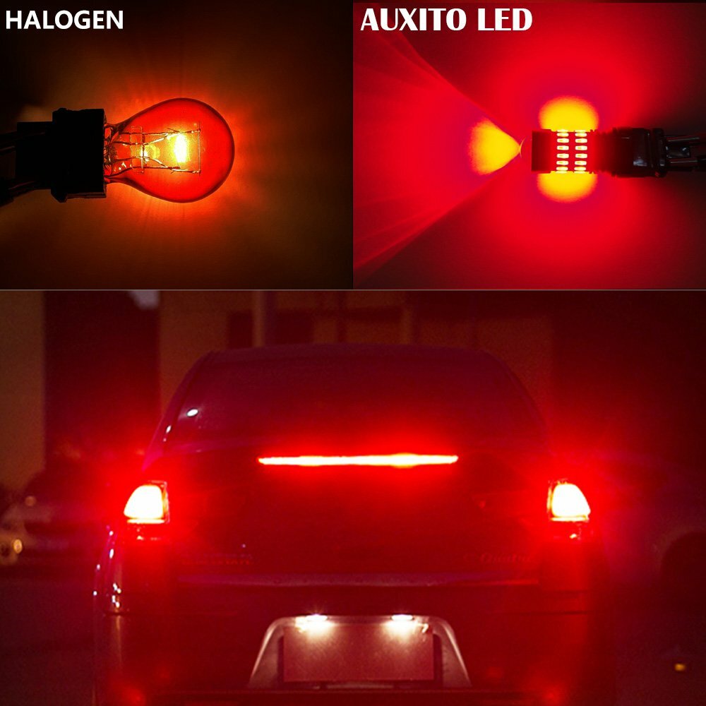 2 PC AUXITO 7443 7440 Brake Tail Stop Light Red Flash Strobe Blinking LED Bulb A
