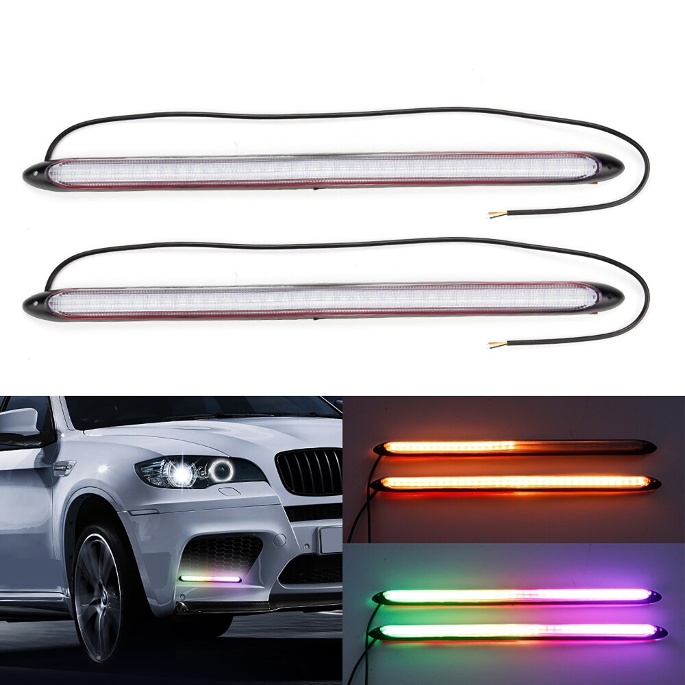 2x 13.6 in Led Light Strip Turn Signal Flowing Amber Light RGB Day Running Light