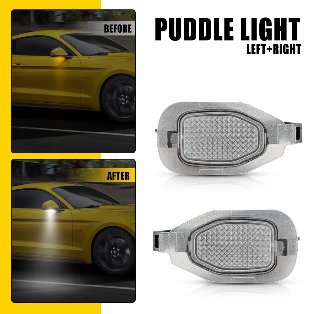 For Ford Mustang 2013-2014 White LED Side Mirror Puddle Lights Front Left& Right
