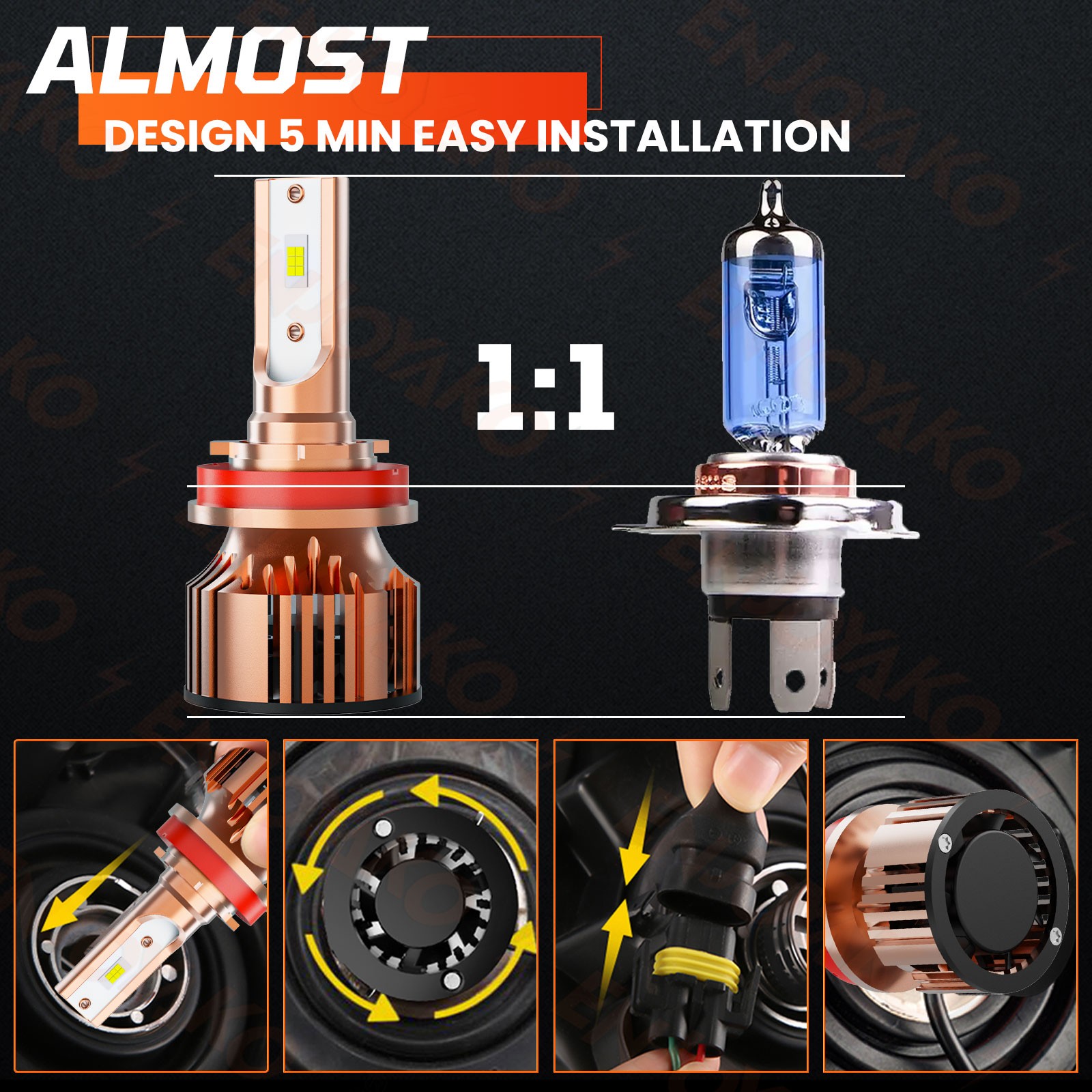 For Mini Cooper 2002-2006 HID CSP LED Headlight High Low Beam Bulbs Kit 30000lm