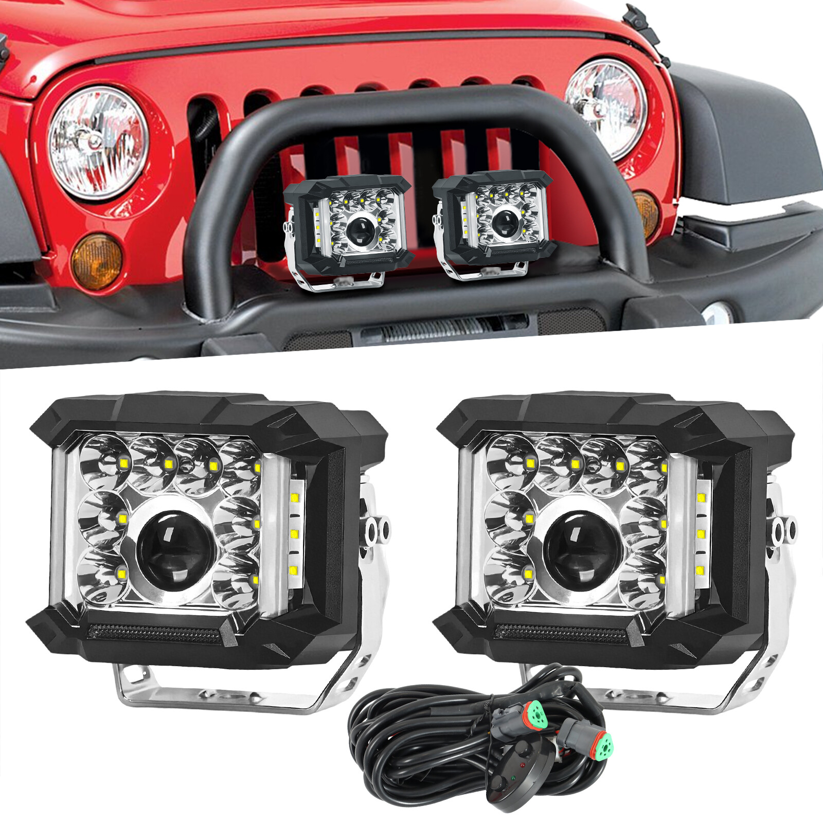 White 5″ Side Shooter LED Cube Pods Driving Lights DRL Work Light Bar for Jeep