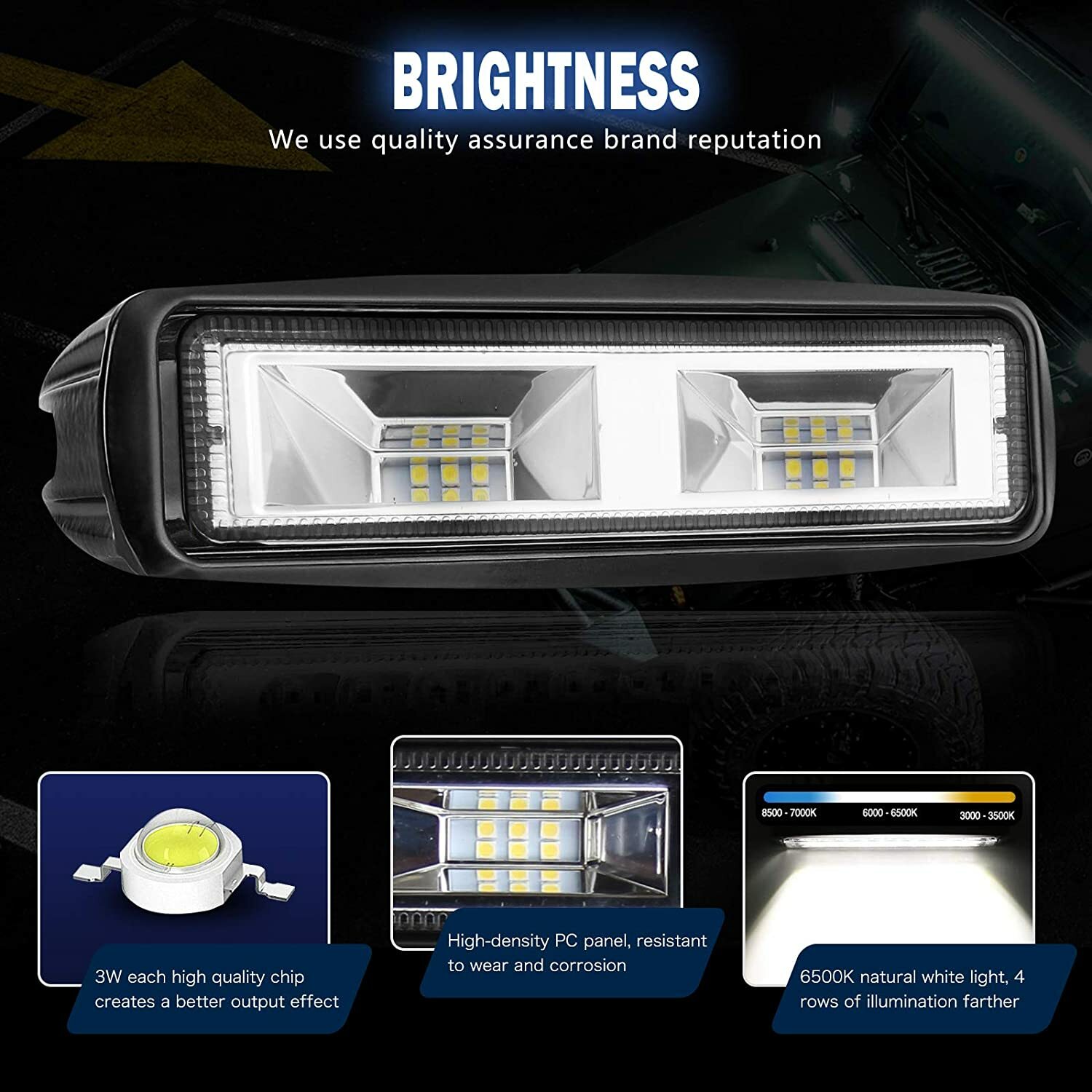 2X LED Work Lights 6 Inch 48W 12V Driving Strip Flood Beam light Bar SUV Offroad