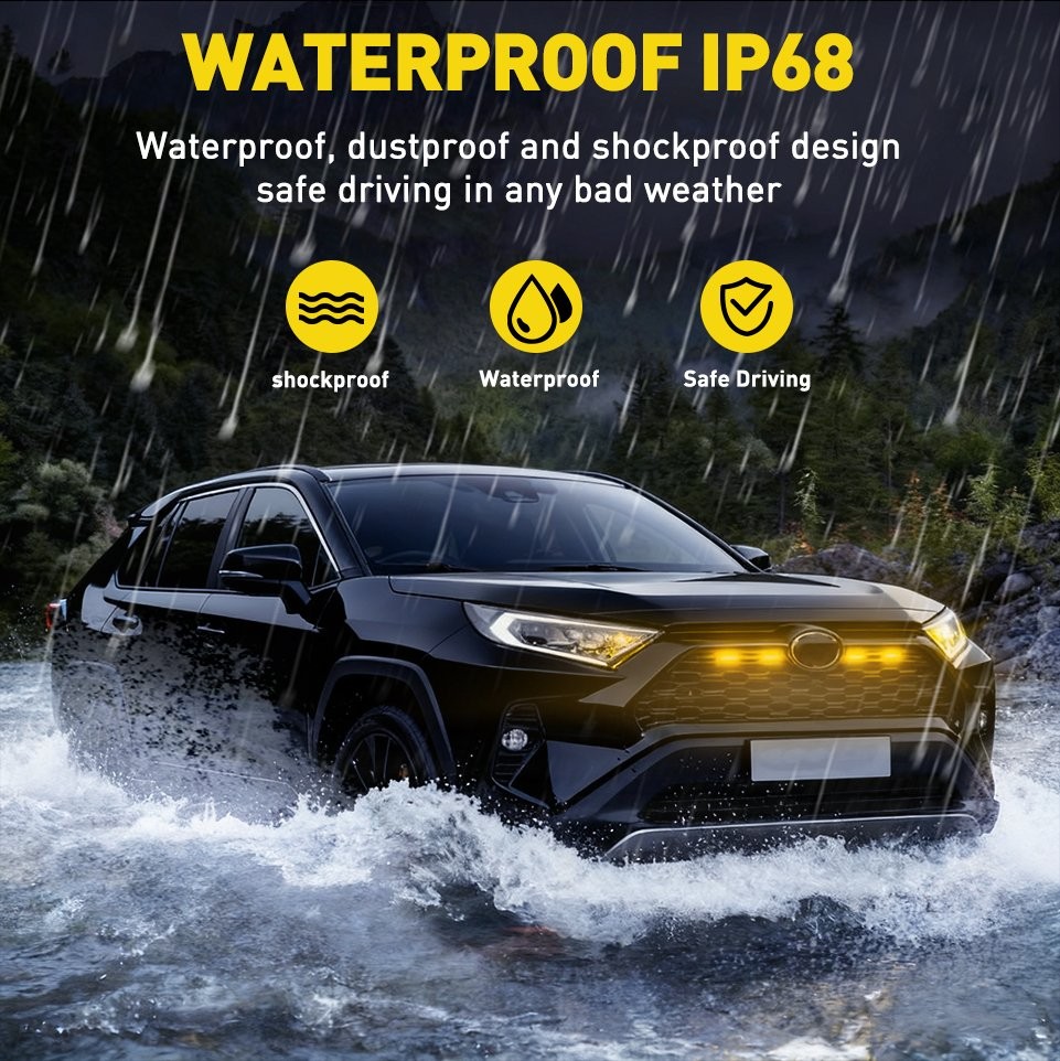 LED DRL Front Bumper Grille Center Grill Amber Light For 2019-2024 Toyota RAV4