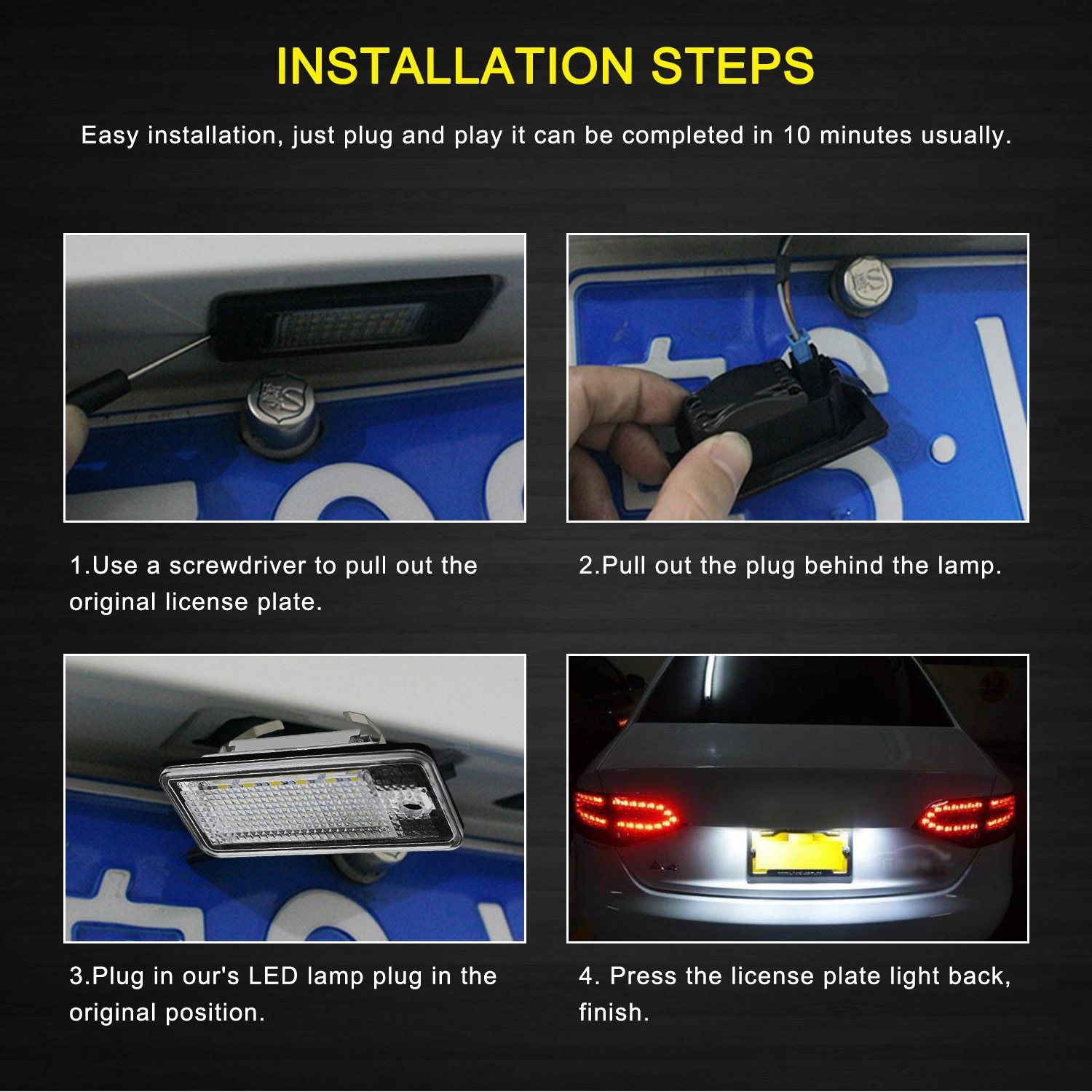 2X CANBUS LED License Plate Light For Audi A3 S3 A4 S4 A6 S6 B6 A8 S8 Q7 RS4 RS6