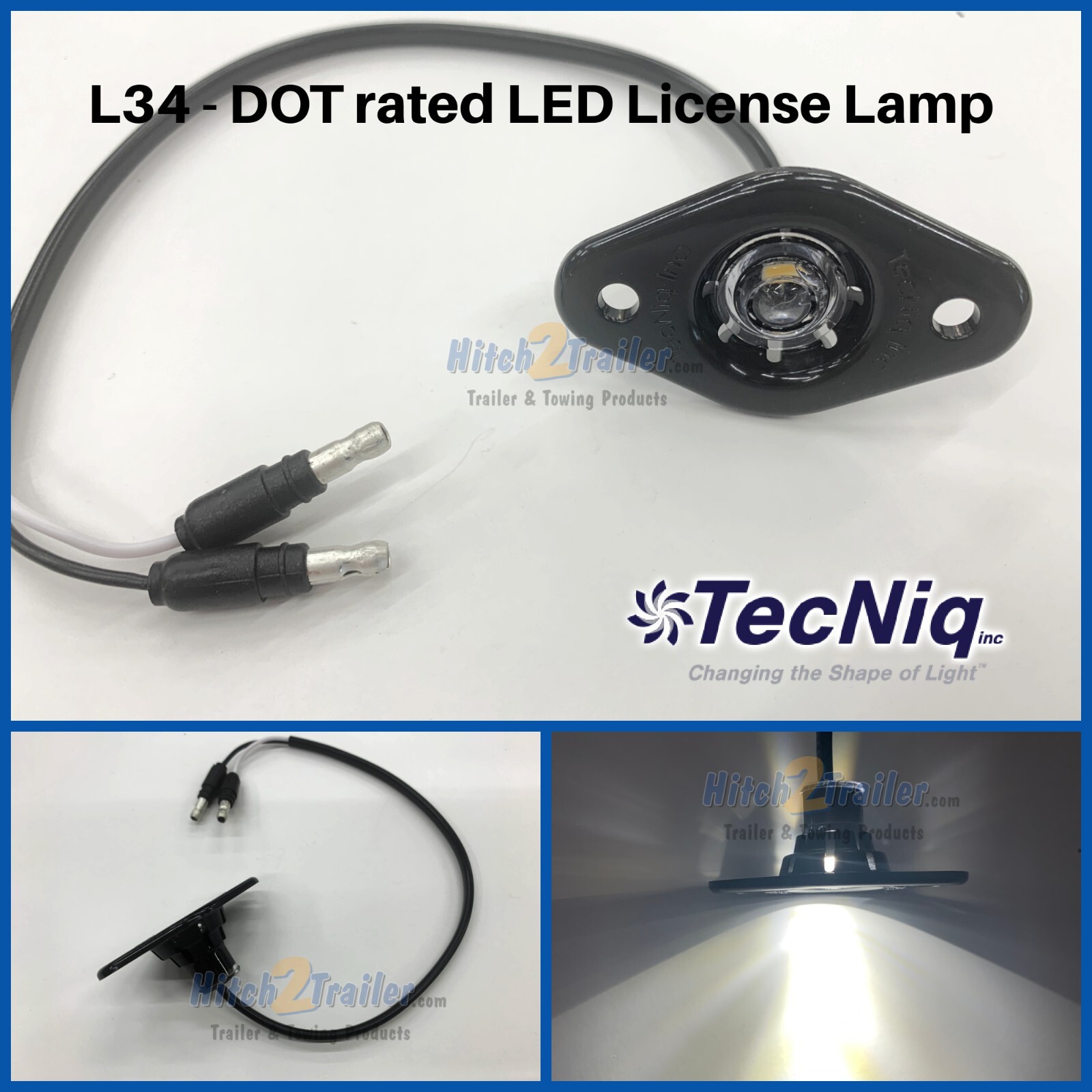 TecNiq DOT LED License Lamp Heavy Duty Truck Trailer USA Black Flange mount L34