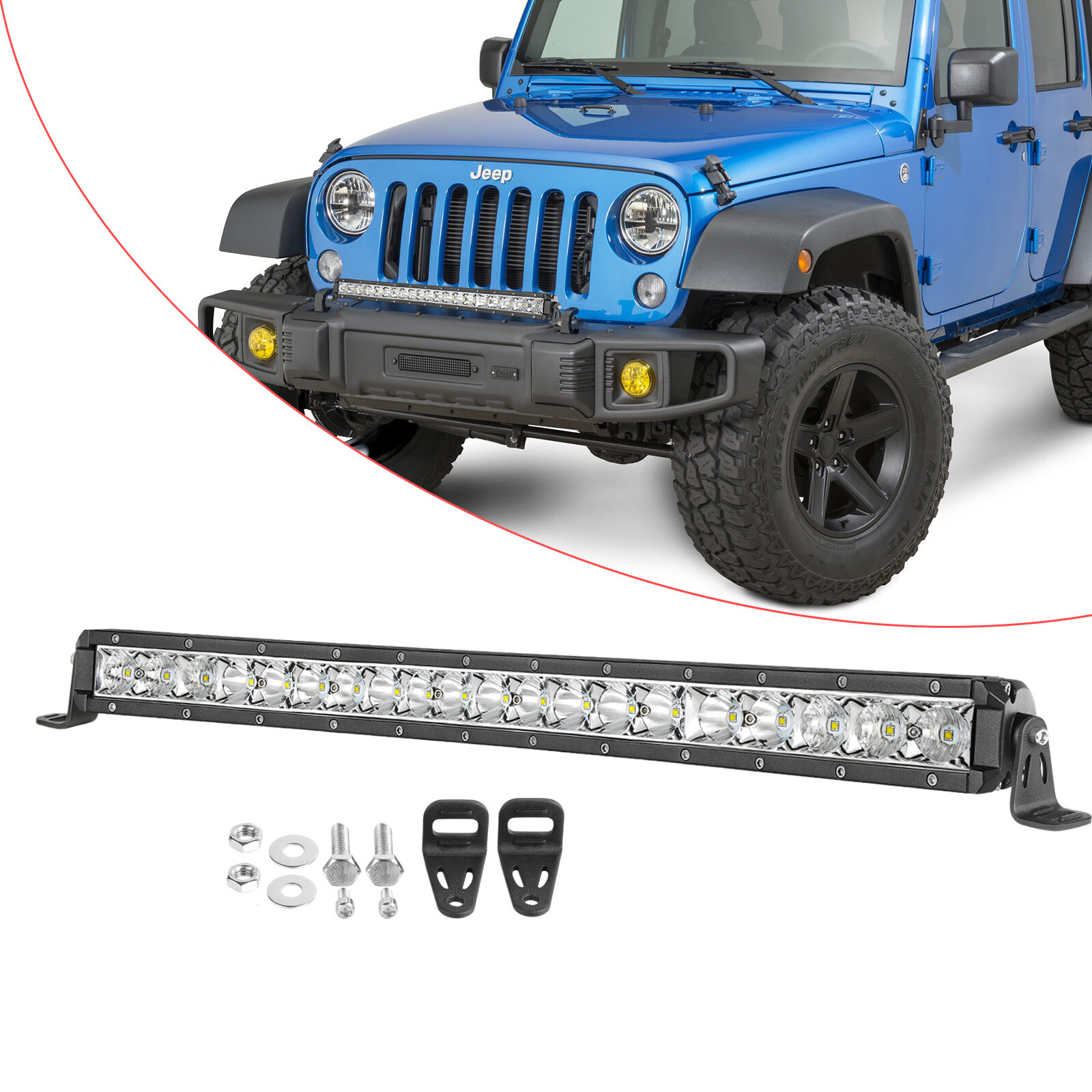 Slim 20″ LED Light Bar Single Row Spot Flood Combo 6500K Driving Offroad SUV 12V