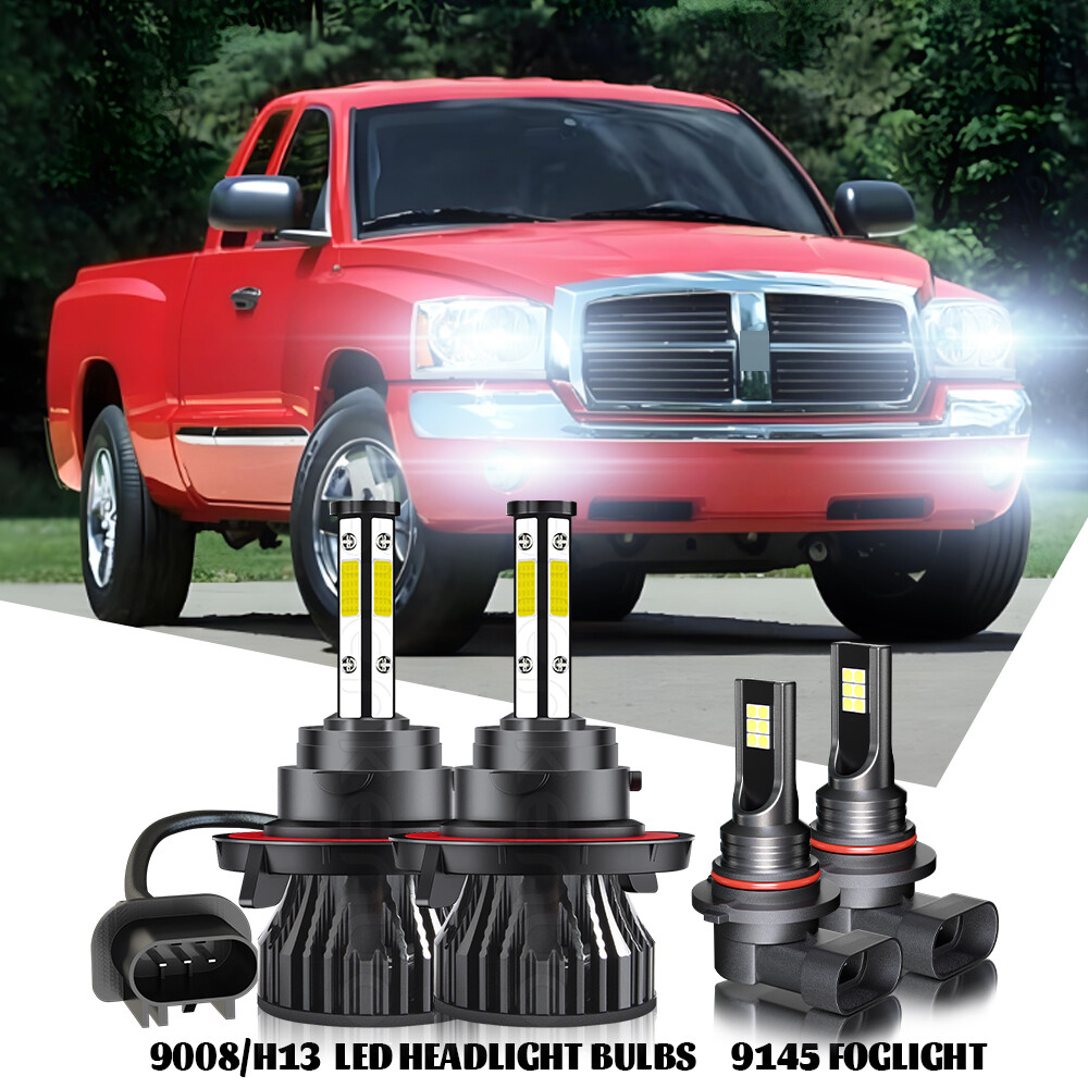 For 2005-2009 Dodge Dakota 6000K Combo LED Headlight Hi/Lo + Fog Light Bulbs Kit