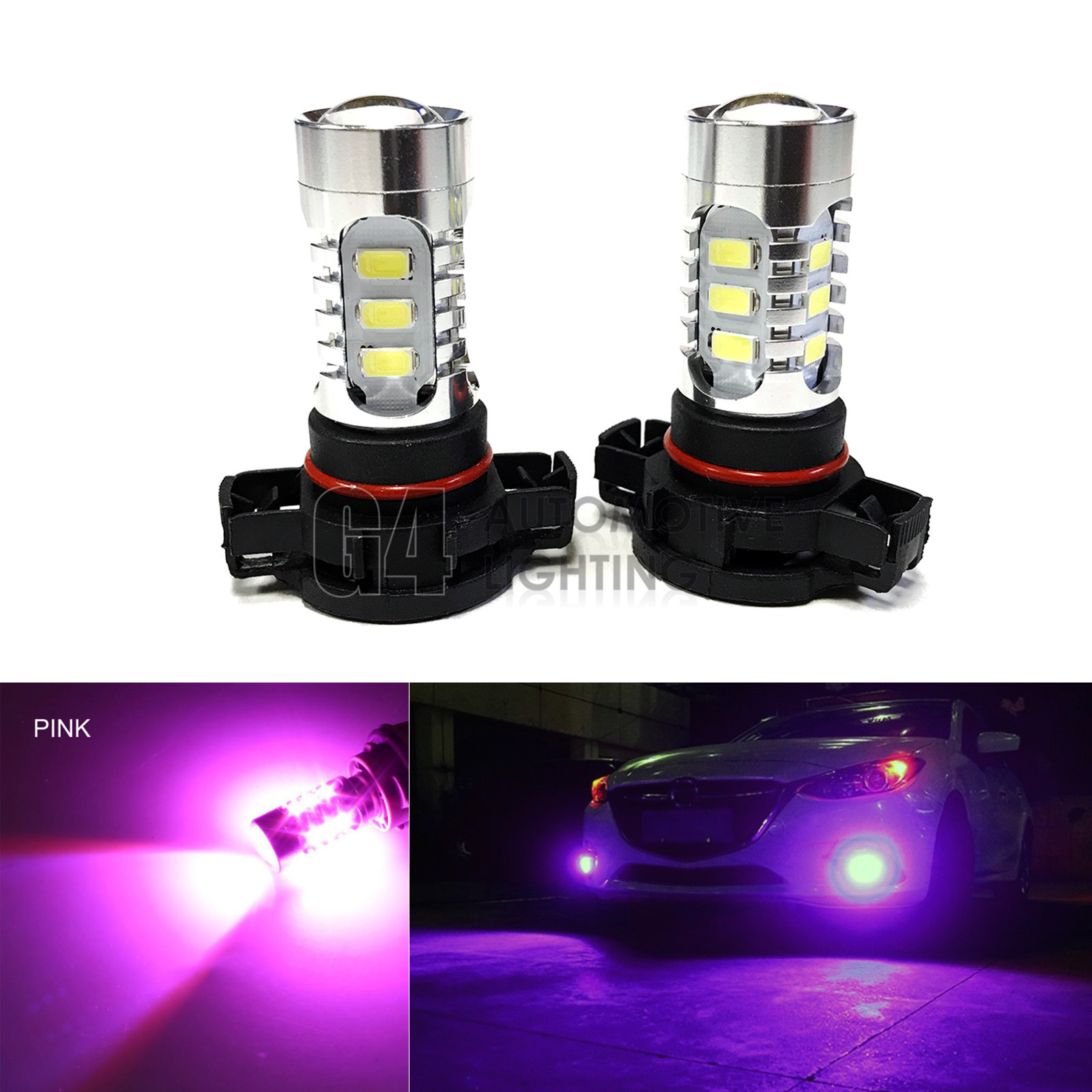 2x H16 5202 LED Bulbs High Power DRL SMD 5730 Fog Light Projector Bulb Pink