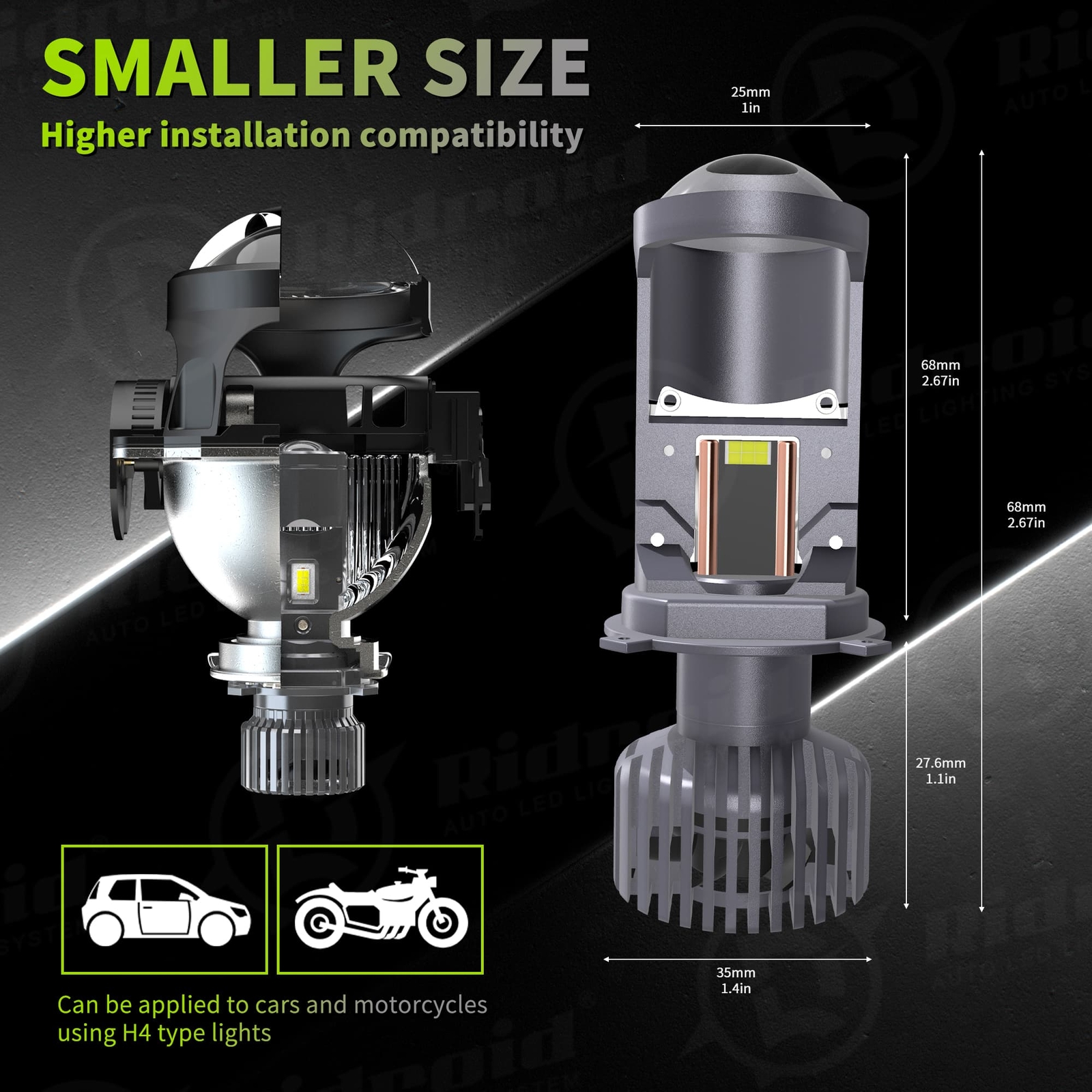 2X H4/9003 Bi-LED Projector Mini Lens Headlight Bulbs Hi/Lo 20000LM Retrofit LHD