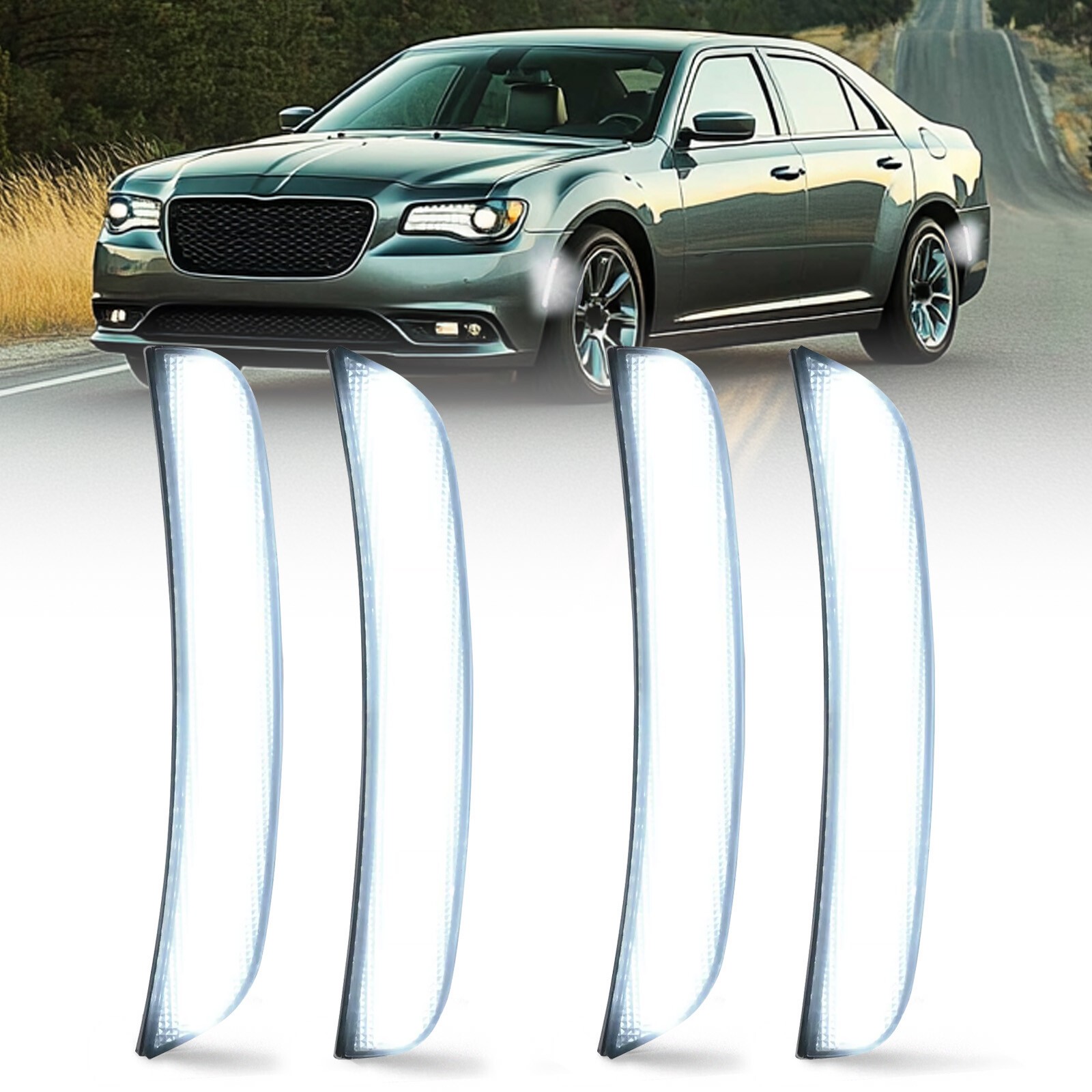 4PC For Chrysler 300 2015-2023 Front Rear LED Bumper Side Marker Light Smoked