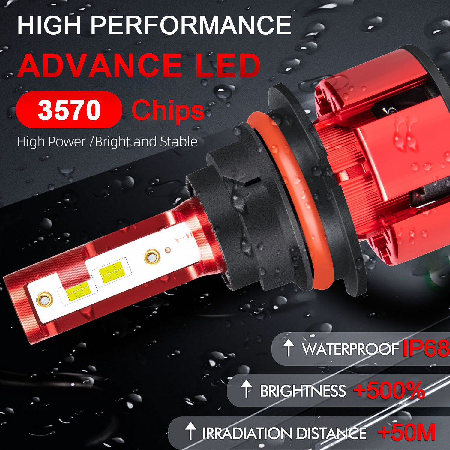 2PCS 2-Sides 9007 HB5 LED Headlight Kit Bulb Hi/Lo Dual Beam 6000K Super White