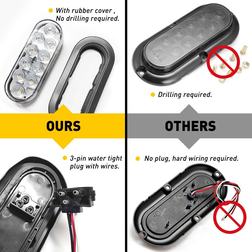 2x 6″ Oval White 10 LED Trailer Truck Sealed Reverse Back-Up Tail Lights 12V NEW