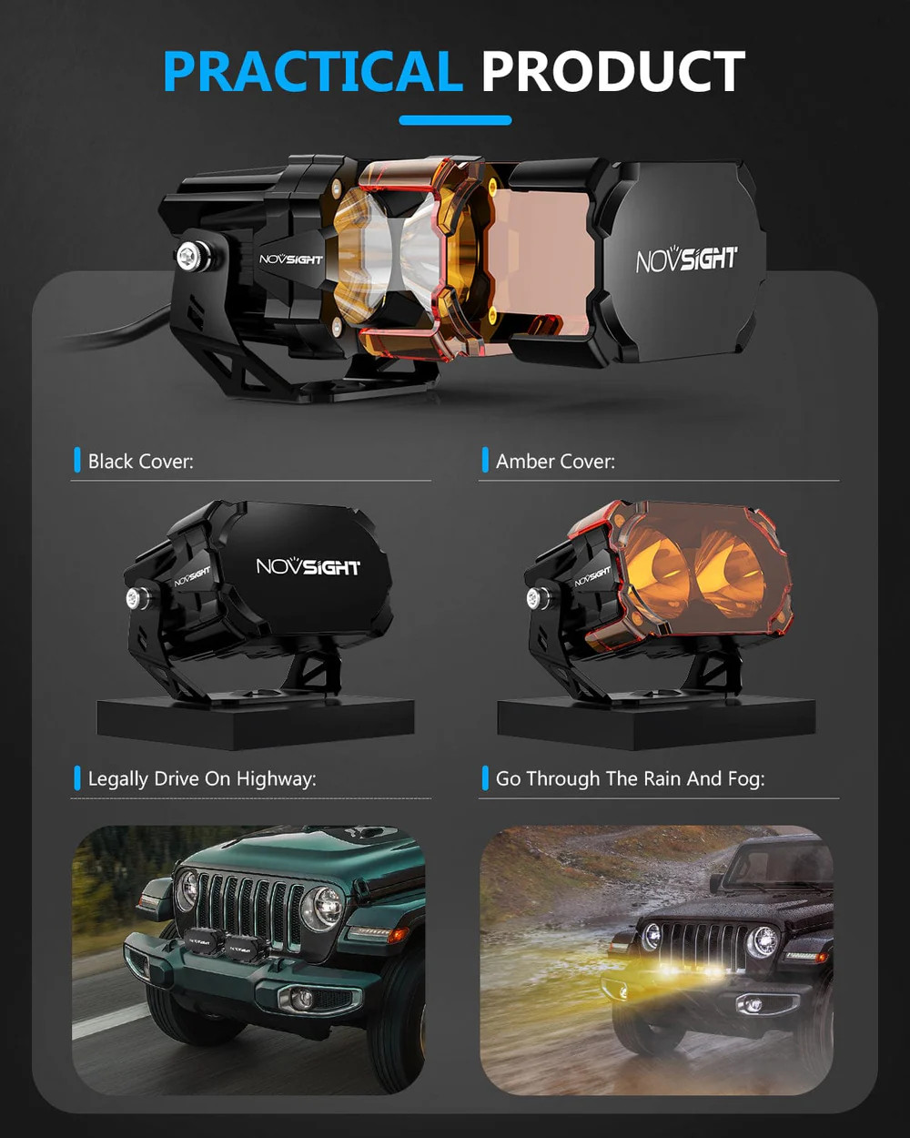 NOVSIGHT CYBER Series 4.5 Inch LED Pod Lights Flood Lamp Offroad Truck SUV ATV