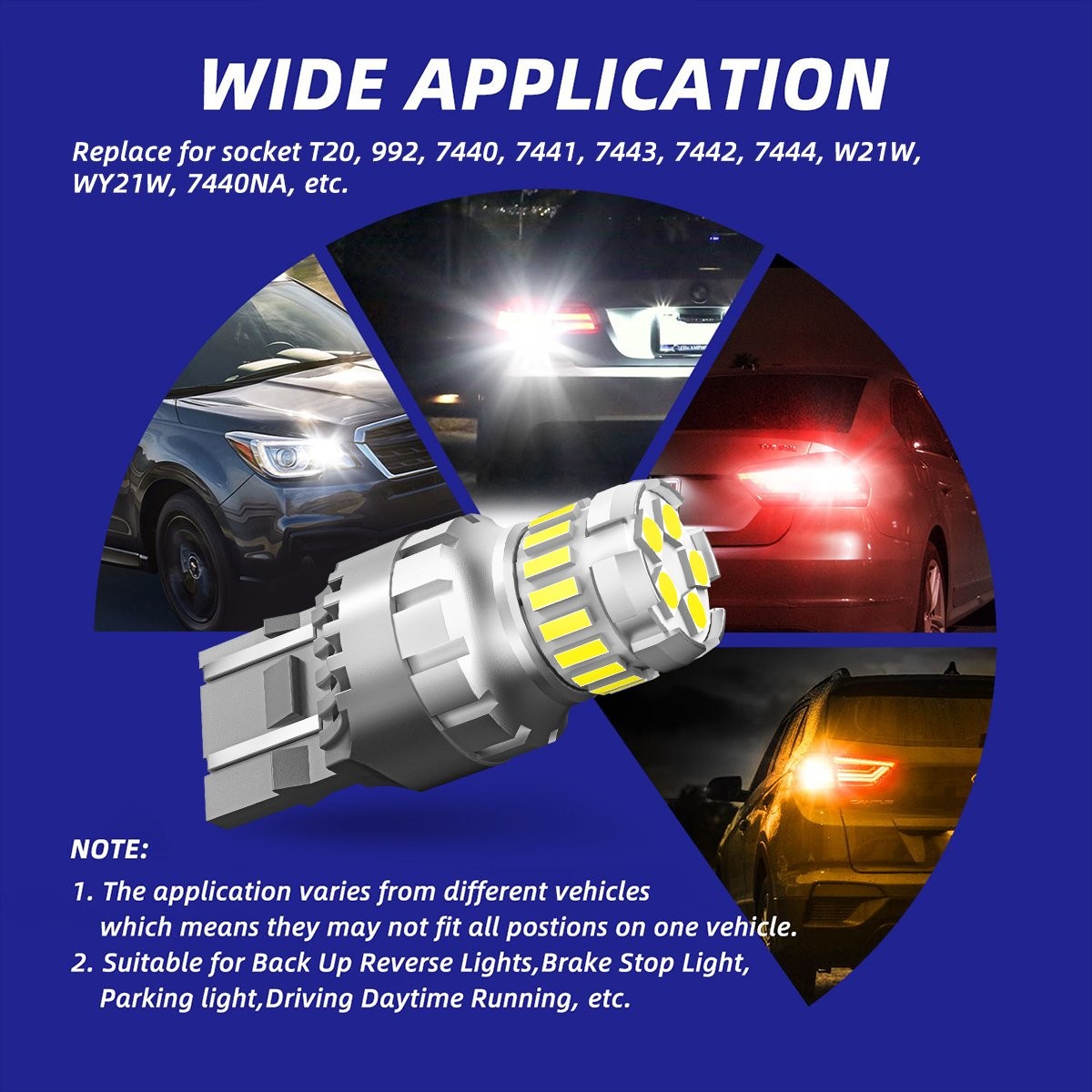7443 7440 LED Turn Signal Reverse Light Bulbs AUTOONE Error Free White 6500K