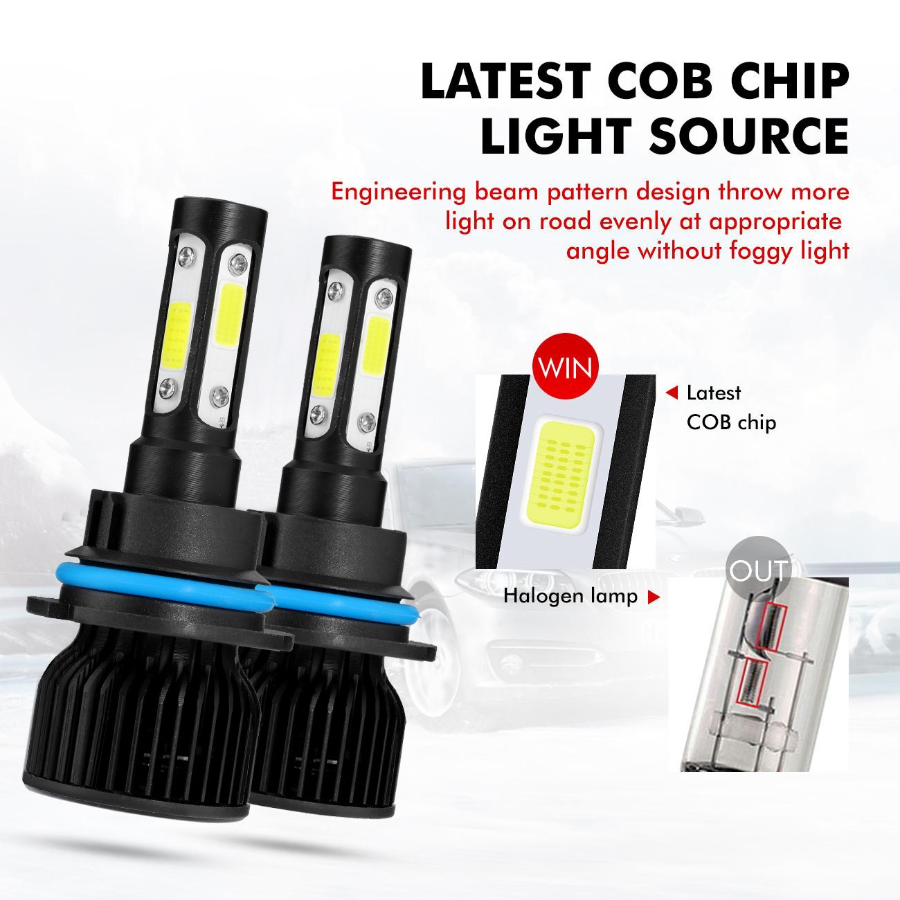 4 Sides HB1 9004 LED Headlights High Low Beams 6000K Bulbs White 2400W 360000LM