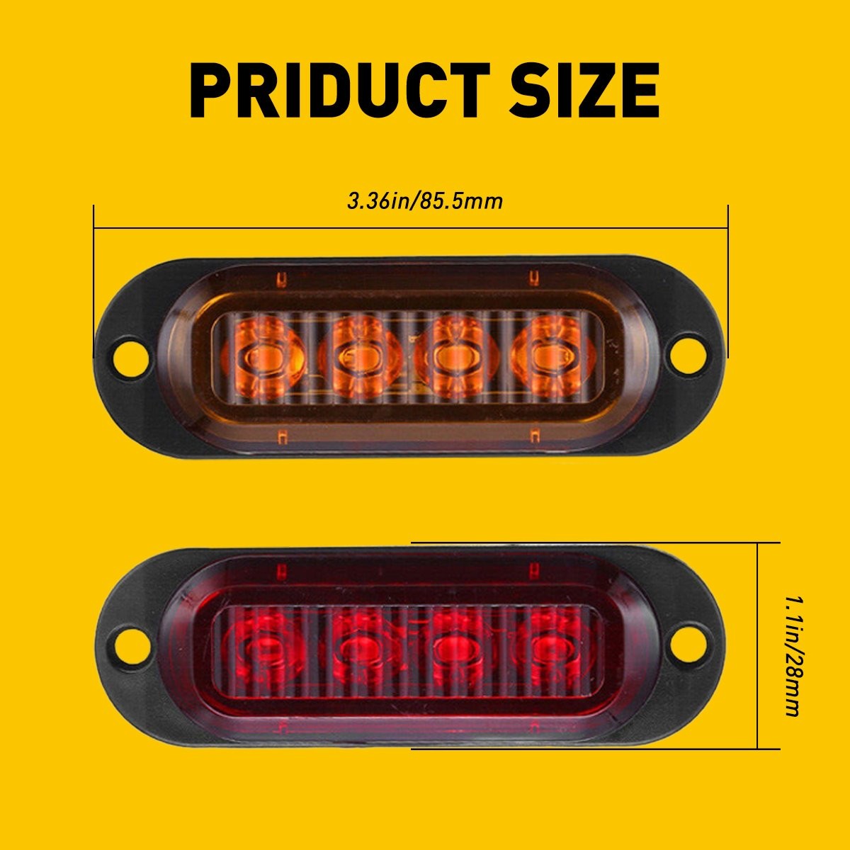Amber Red 4-LED Clearance Side Marker Lights Truck Trailer Turn Light Signal 4Pc