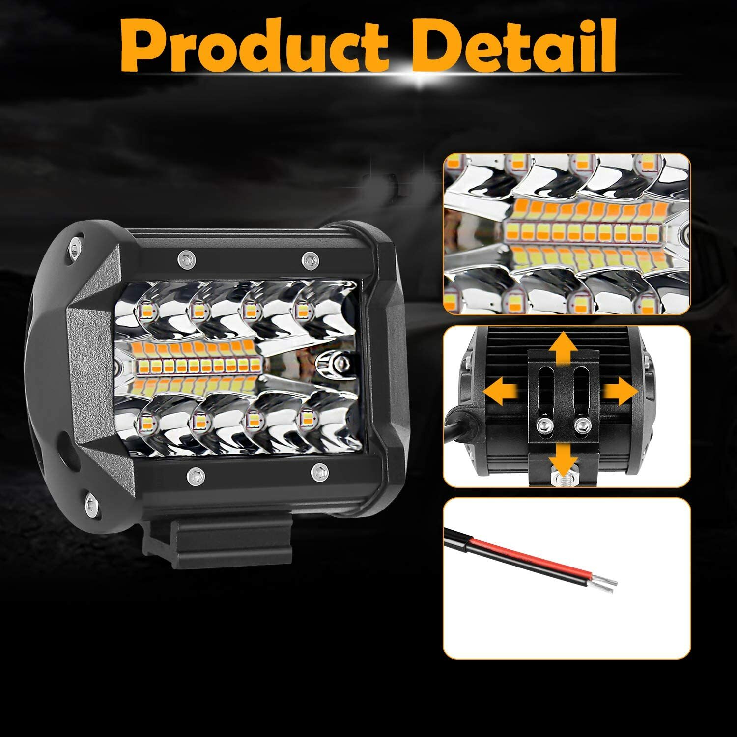 4″ 3-row LED Work Light Pods Backup +Tow Hitch Mounting Bracket Reverse Truck