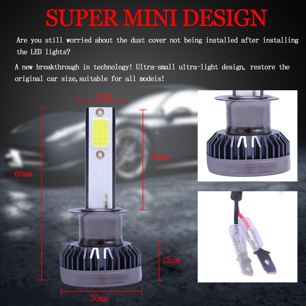 4x H1+H1 Mini LED Headlight Fog Light Kit 6000K Super White Bulbs 360W 720000LM