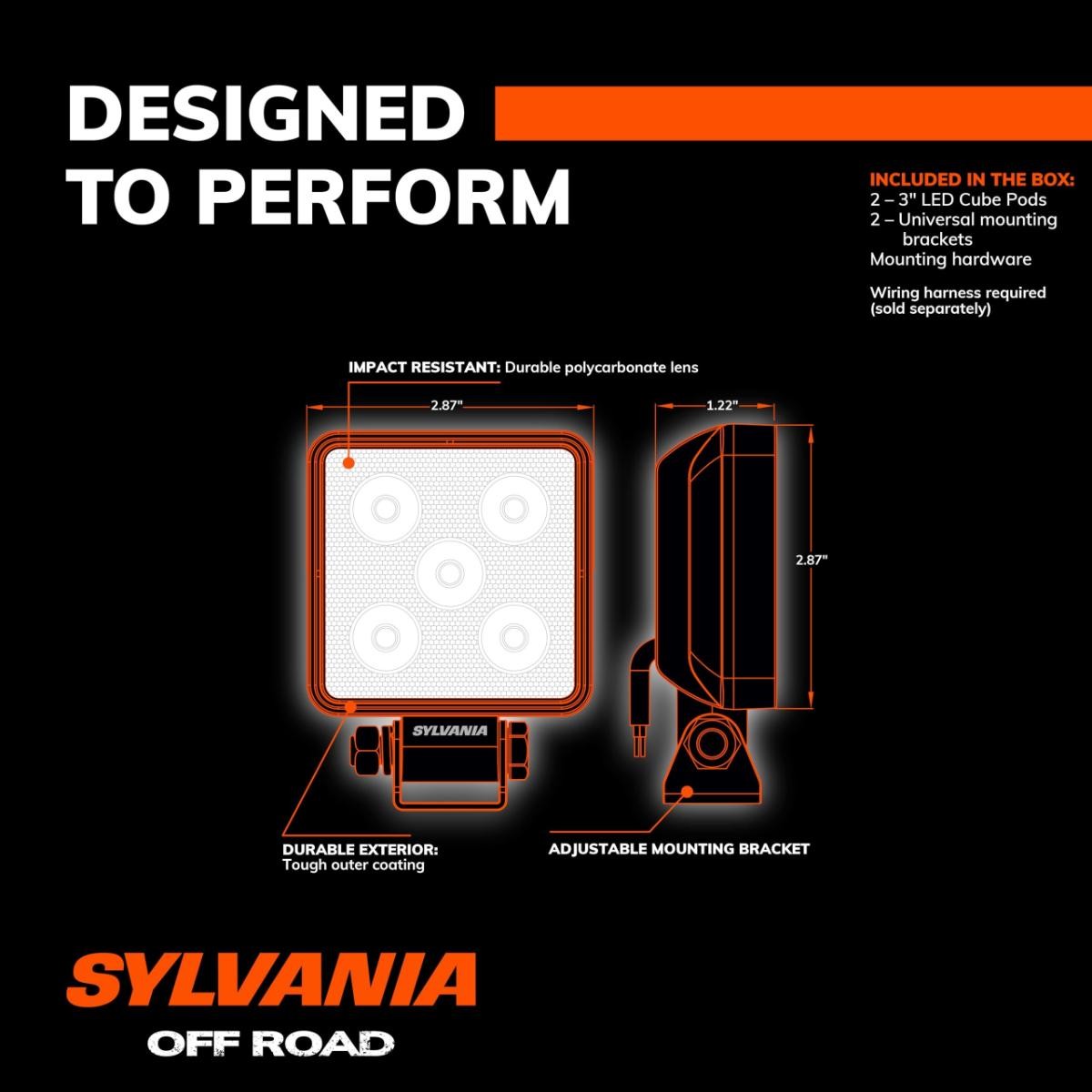 SYLVANIA – Slim 3 Inch Cube LED Light Pod – Lifetime Limited Warranty – Flood