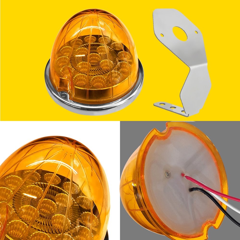 Amber Watermelon LED Clearance Marker Side Lights with Mount Brackets 4-40X