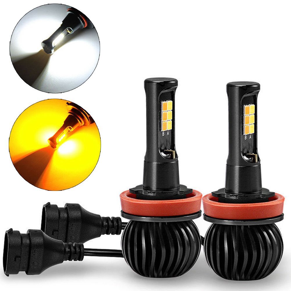 2X H11 H8 DUAL COLOR SWITCHBACK LED FOG LIGHT BULBS 6K/3K YELLOW+WHITE DRL 160W