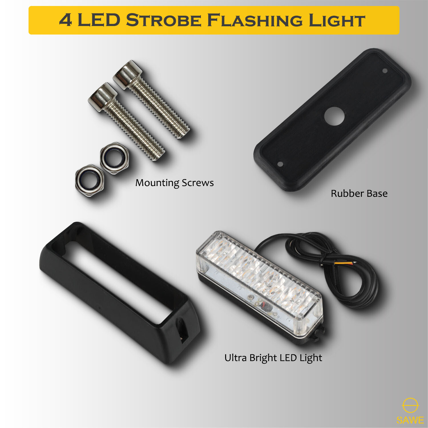 2 x Amber White 4 LED Truck Car ATV Hazard Flash Strobe Lights