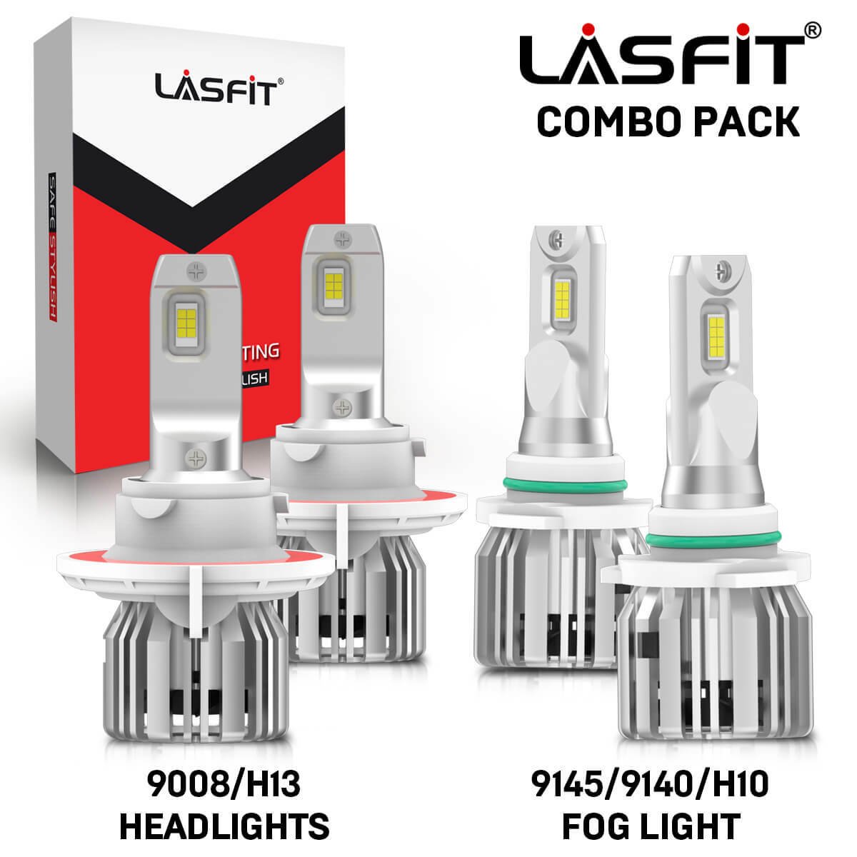 Combo LASFIT H13 9008 9145 9140 LED Headlight Bulb High Low Beam Fog Light 6000K
