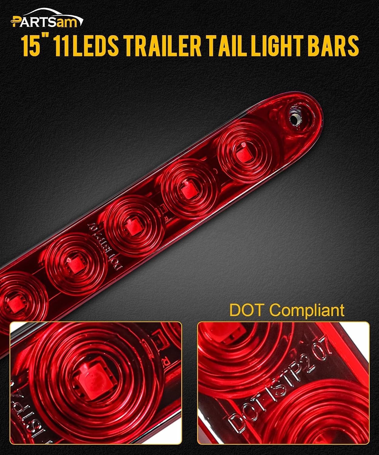 2PCS Red 15″ 11 LED Trailer Light Bar Sealed Stop Turn Tail Park Third 3rd Br…