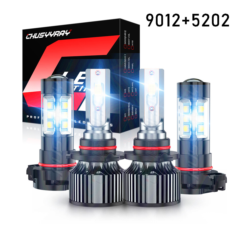4x LED Headlight + Fog Light Bulbs 9012+5202/H16 For 2014 2015 GMC Sierra 1500