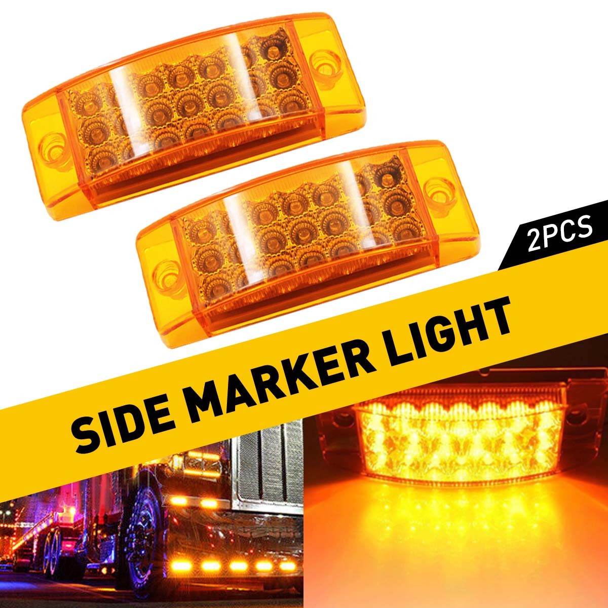 4Pcs 6″Amber 20-LED Clearance Side Marker Lights Truck Trailer Turn Signal Light