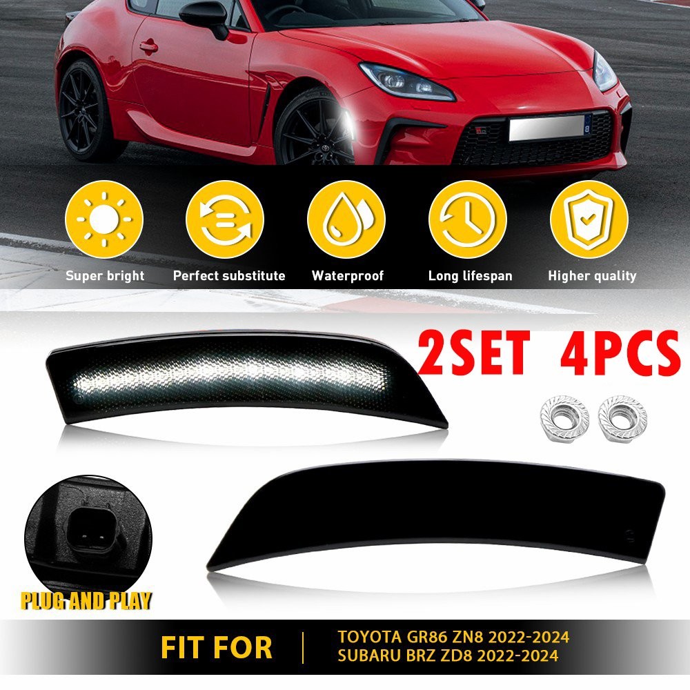 4PC White LED Side Marker Lights For 2022 23 2024 Toyota GR86 ZN8 Subaru BRZ P