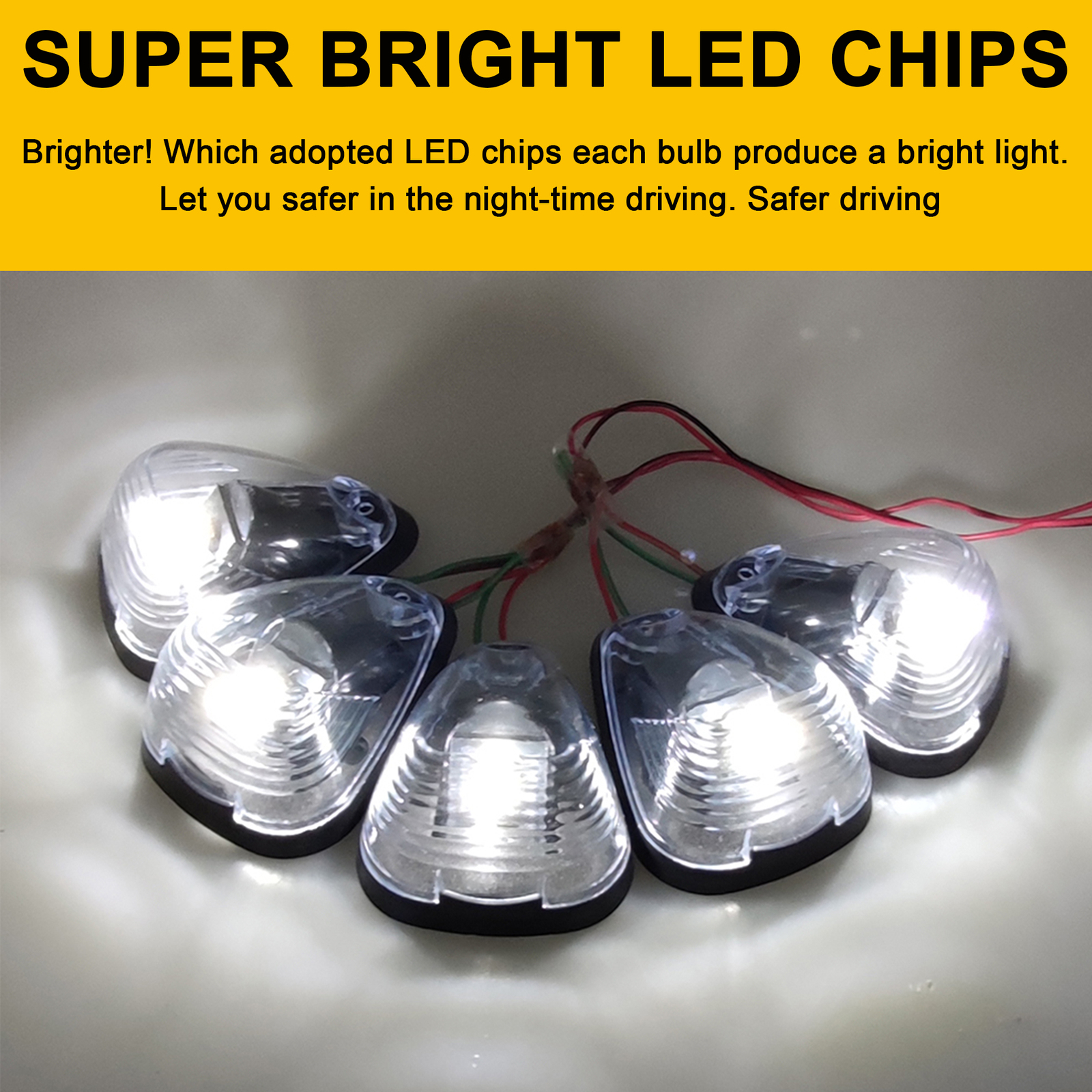 Clear Lens White LED Cab Roof Marker Lights For 99-16 F250 F350 F450 Super Duty