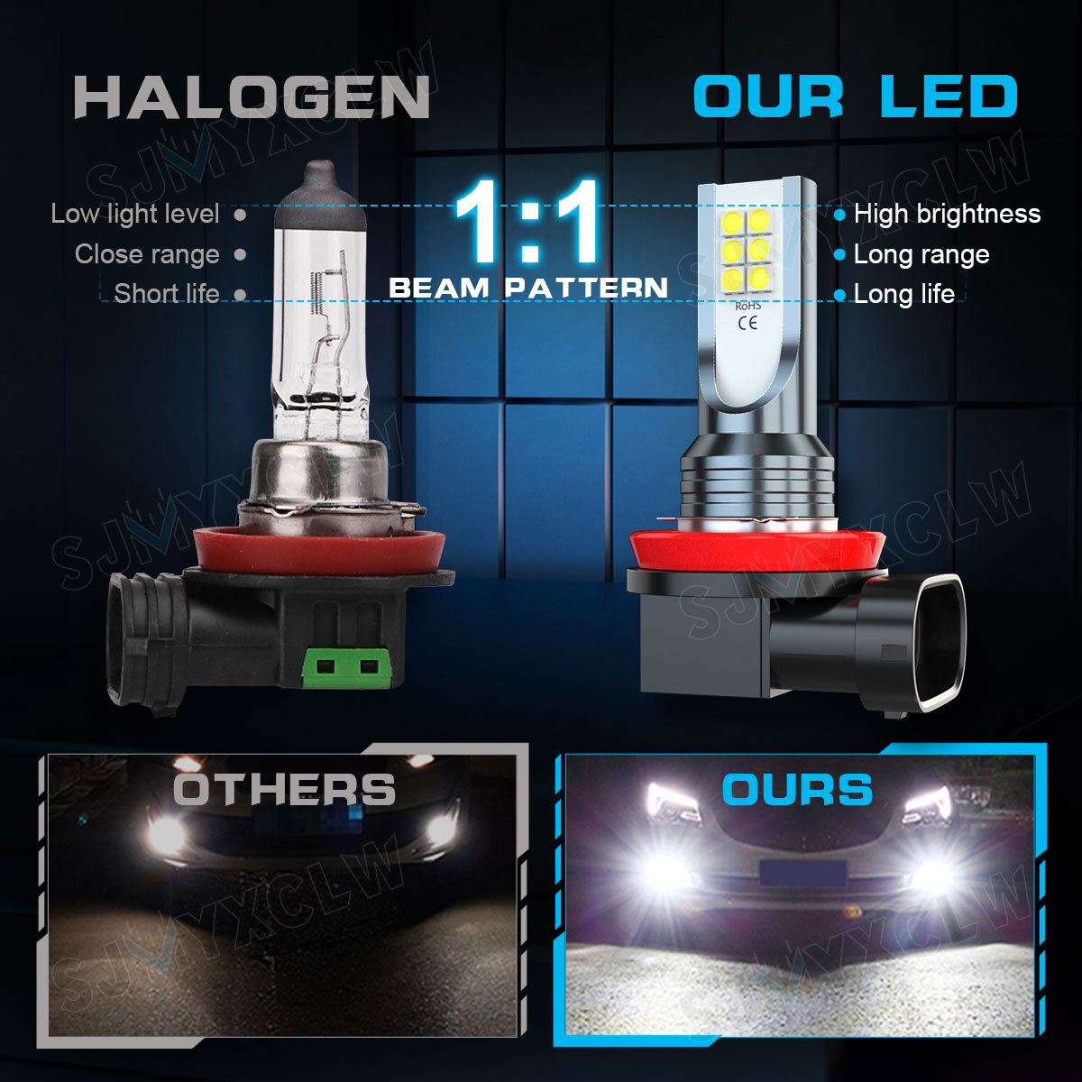 For Mitsubishi Lancer 2008-2015 6X LED Faro Alto/Bajo + Bombillas antiniebla