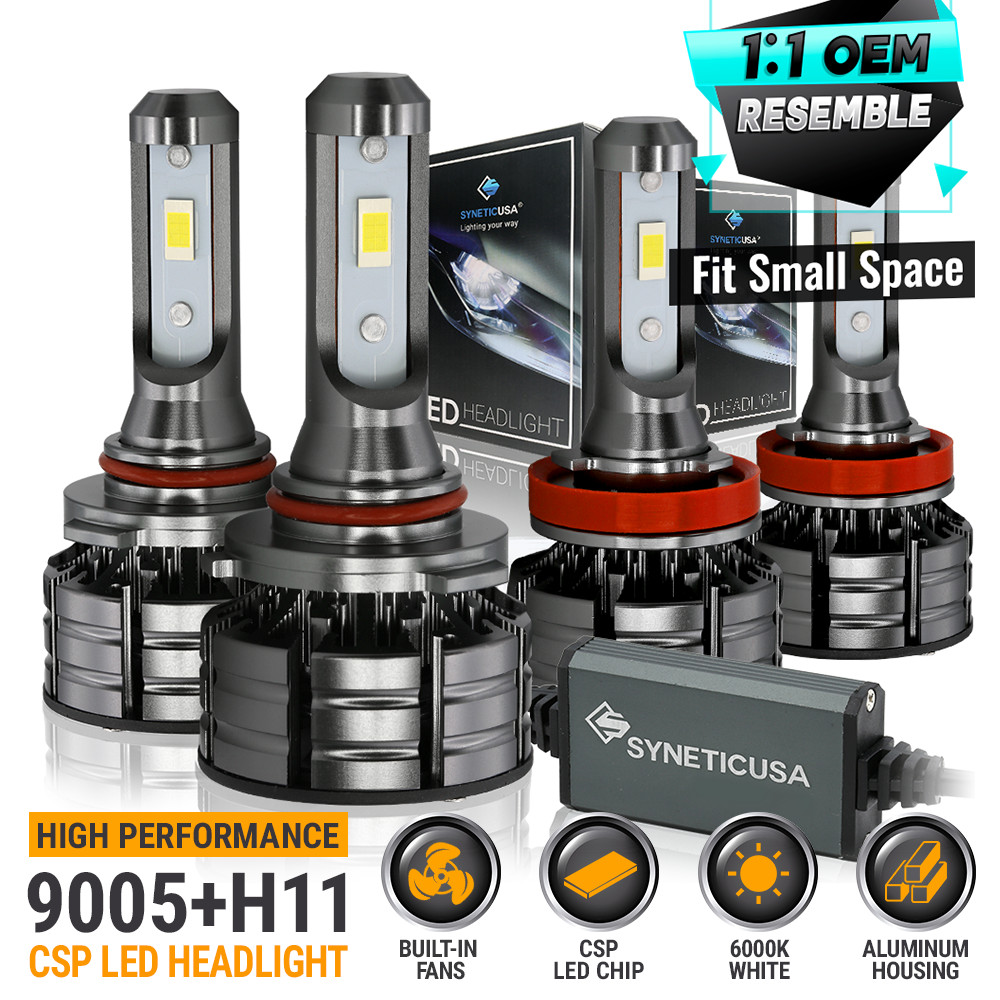Syneticusa 9005 H11 LED Headlight Combo Kit CSP Light Bulb Hi Low Beam
