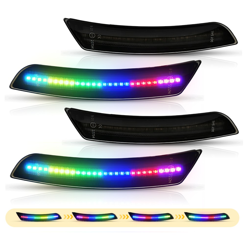 Colorful Flowing Light 4X For Chevy 2016-23 Camaro Smoked LED Side Marker Lights