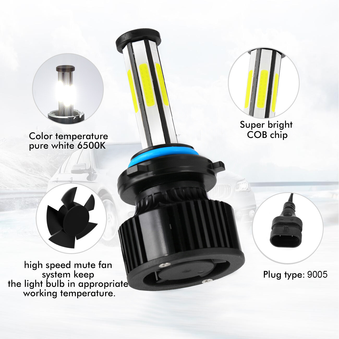 6-Sides 9005 H11 LED Headlight Bulbs Combo Kit High Low Beam Super Bright White