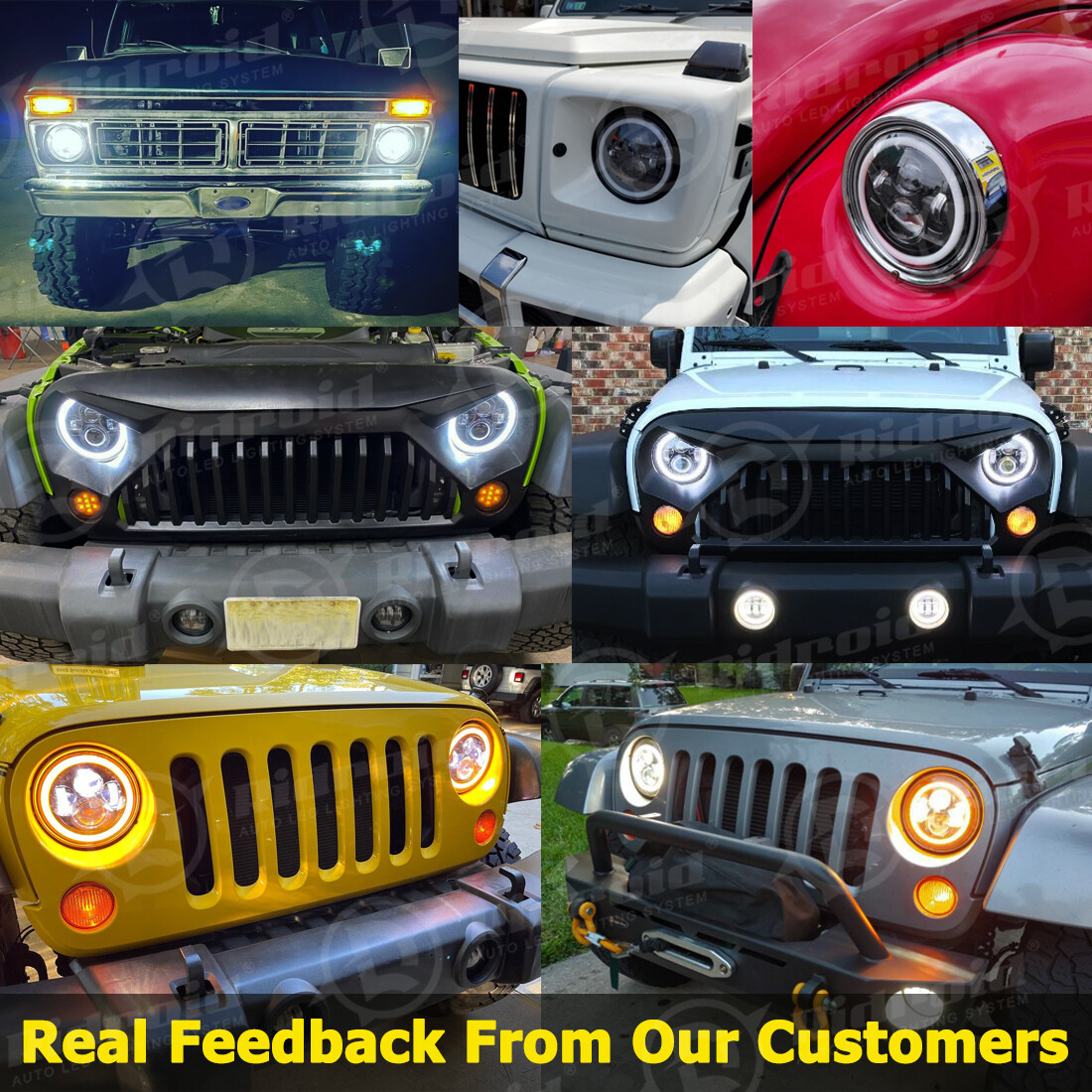 Pair 7″ Inch LED Headlights Halo Angle Eyes For Jeep Wrangler JK(07-14) LJ TJ CJ