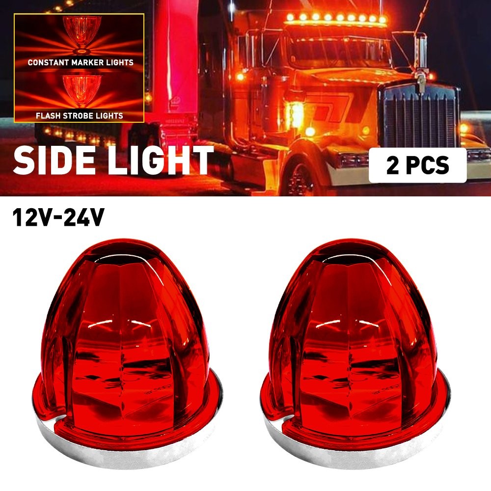 2x Red Flash LED Watermelon Lights For Truck Trailer Round Side Marker Lamps 12V