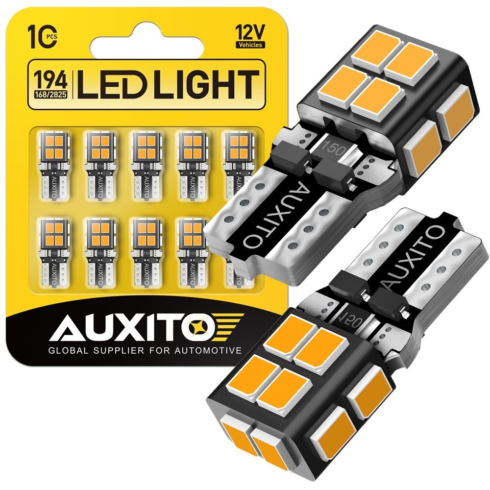 10/20x AUXITO T10 168 194 Amber 3000K LED License Plate Side Marker Light Bulb
