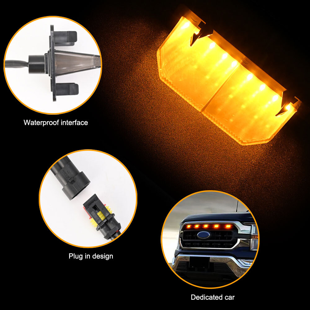 5x Smoke Lens For 2021-2023 Ford F150 XL XLT Sport LED Front Grille Lights Amber