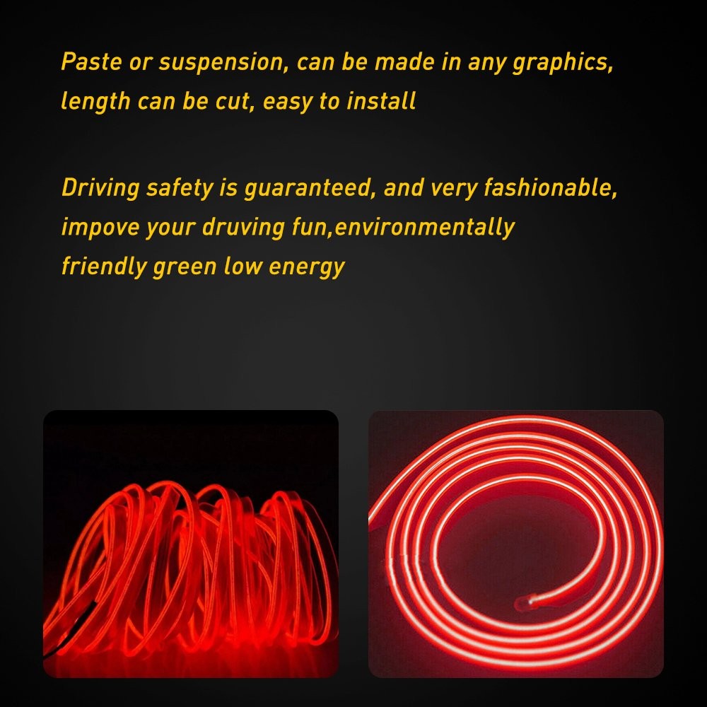 5M Red LED Car Interior Decorative Atmosphere Lamp Wire Strip Light Accessories